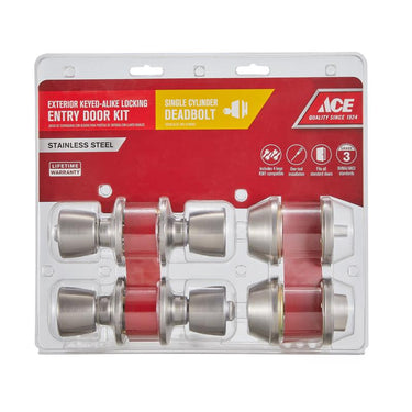 Ace Tulip Knob Satin Stainless Steel Double Entry Door Kit KW1 1-3/4 in.