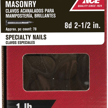 Ace 8D 2-1/2 in. Masonry Bright Steel Nail Flat Head 1 lb