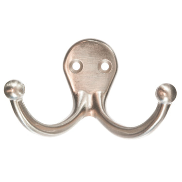 Ace 1 in. L Satin Nickel Silver Brass Small Double Garment Hook 2 pk