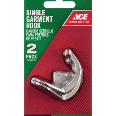 Ace 1-3/4 in. L Satin Nickel Silver Metal Small Garment Hook 2 pk