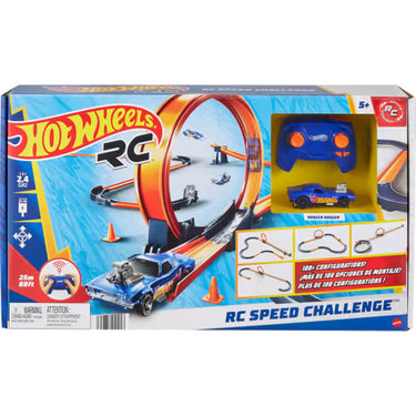 Hot Wheels RC Speed Challenge Track Set & Battery-Powered Remote-Control 1:64 Scale Toy Car, 30+ Pieces Of Track