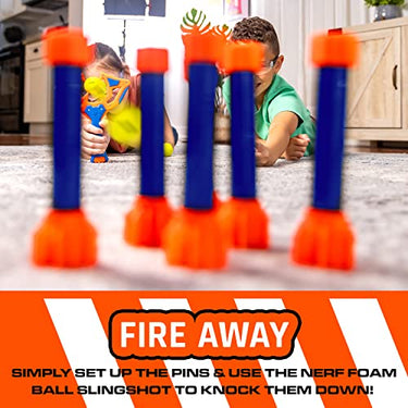 NERF Slingshot Challenge - Kids Slingshot Bowling Game Set - Toy Slingshot Target Game for Kids - Foam Ball Slingshot + NERF Balls Included - Fun Kids