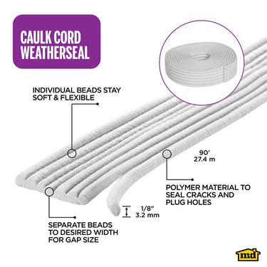 M-D Building Products White Vinyl Caulking Cord For Doors and Windows 1080 in. L X 0.13 in.