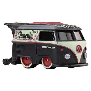 Black and cream Volkswagen Kool Kombi van with Dracula graphics and red wheels
