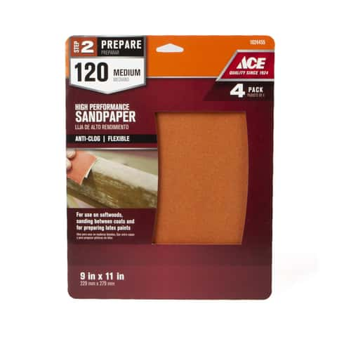 Load image into Gallery viewer, Ace 11 in. L X 9 in. W 120 Grit Aluminum Oxide All Purpose Sandpaper 4 pk
