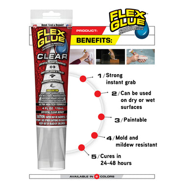 Flex Seal Family of Products Flex Glue Clear Rubberized Waterproof Adhesive 4 fl. oz.
