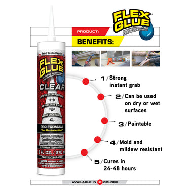 Flex Seal Family of Products Flex Glue Clear Rubberized Waterproof Adhesive 9 fl. oz.