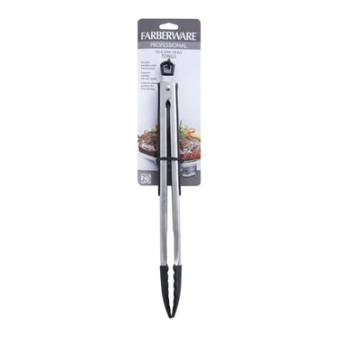 Farberware Black/Silver Silicone/Stainless Steel Tongs
