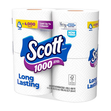 Scott Toilet Paper 4 Rolls 1000 sheet 4 in.