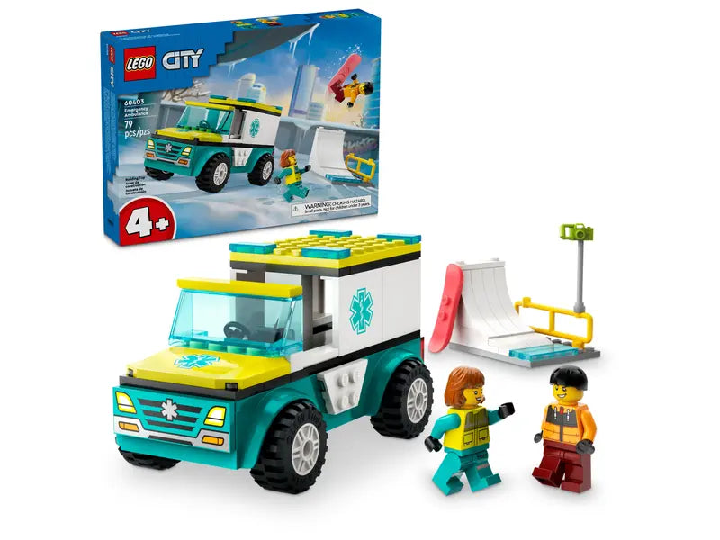 Load image into Gallery viewer, Lego City Emergency Ambulance and Snowboarder 79pc
