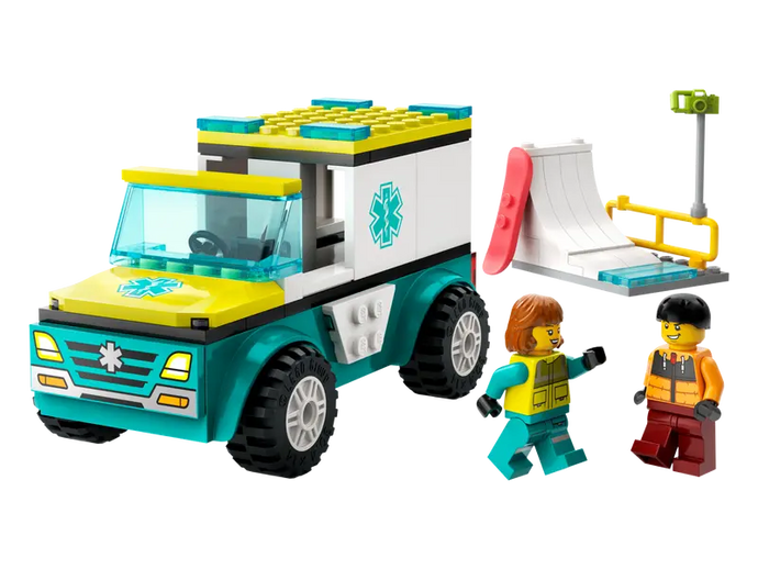 Lego City Emergency Ambulance and Snowboarder 79pc