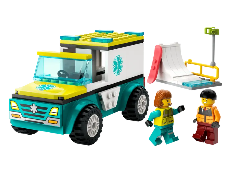 Load image into Gallery viewer, Lego City Emergency Ambulance and Snowboarder 79pc
