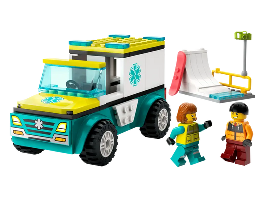 Lego City Emergency Ambulance and Snowboarder 79pc