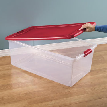 Sterilite 106 qt Clear/Red Latching Storage Box 13 in. H X 33.87 in. W X 18.75 in. D