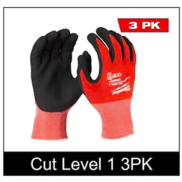 Milwaukee Cut Level 1 Unisex Indoor/Outdoor Gloves Black/Red L 3 pair
