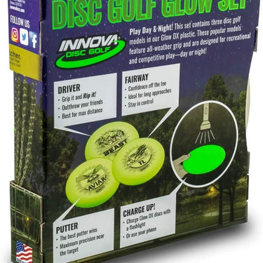 INNOVA 3-Disc Glow DX Beginner Disc Golf Set [Disc Weights and Colors May Vary]