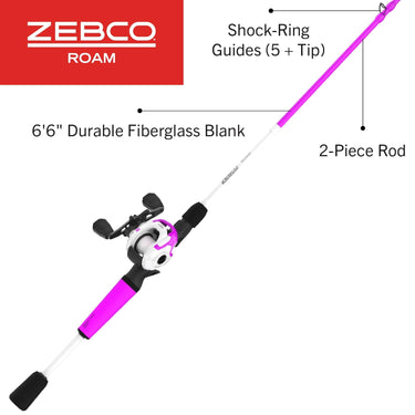 Zebco 202 6'6" Left-Handed Spincast Fishing Rod Combo (Pink)