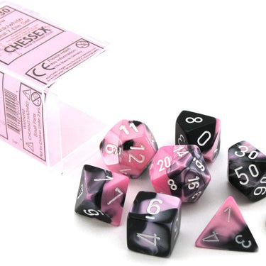 Chessex Polyhedral 7-Die Gemini Dice Set - Black-Pink with White