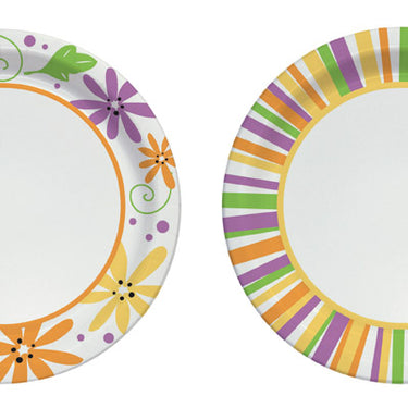 Solo Paper Mixed Garden Party Stripes and Flowers Design Plate 10 in. D 22 pk