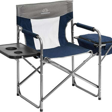 Foldable Cooler Chair with Attached Side Table for Camping/Hiking/Backpacking by Caddis Sports - Navy