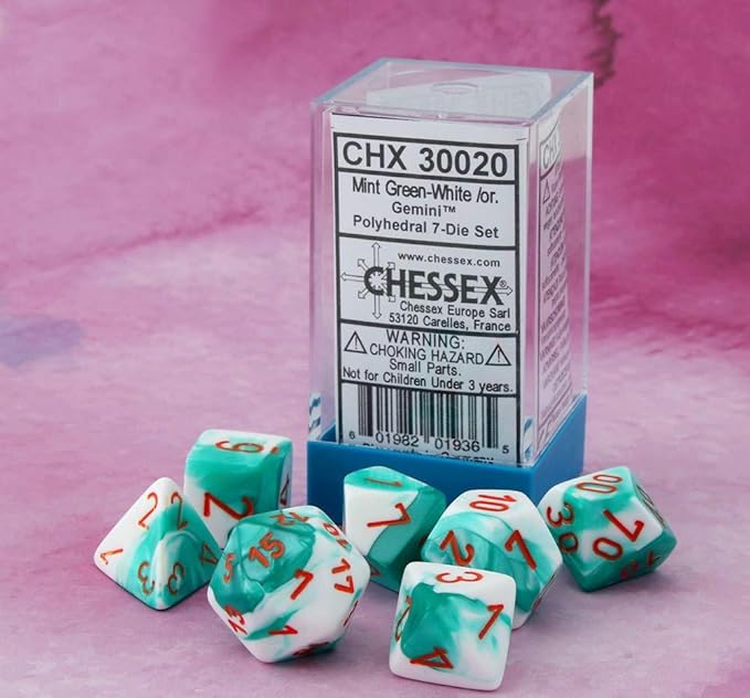 Chessex Lab Dice 3: Gemini 7Pc Mint Green-White/Orange