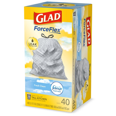 Glad ForceFlex 13 gal. Fresh Tall Kitchen Bags Drawstring 40 pk