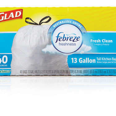 Glad ForceFlex 13 gal. Fresh Tall Kitchen Bags Drawstring 40 pk