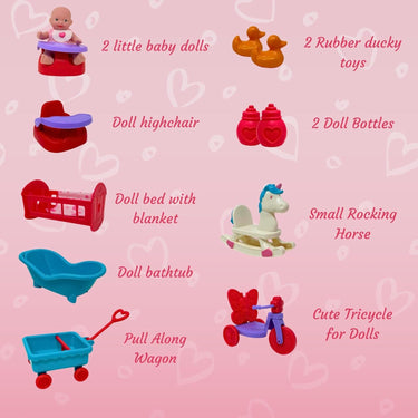 Small Baby Doll Playset with Mini Doll Accessories & 5 inch Doll Furniture