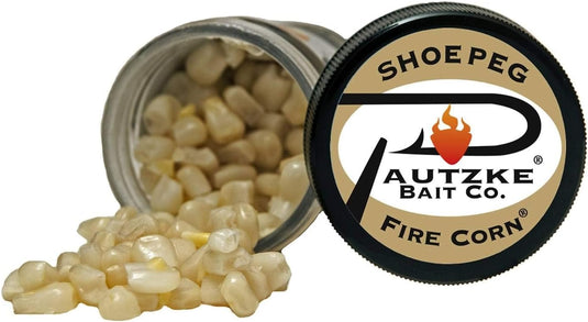 PAUTZKE'S Shoepeg Fire Corn - Effective Fishing Bait for Kokanee Salmon and Trout, Krill Scent Cured Fish Bait, Sweet and Firm Shoepeg Kernels, Ready-to-Use, 1.5 Oz