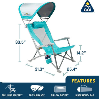 SunShade Big Surf 4-Level Folding Beach Chair with Sun Shade (Seafoam Green)