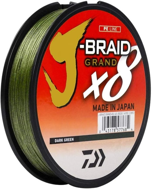 J-BRAID X8 GRAND BRAIDED LINE - DARK GREEN 65lb-300yd