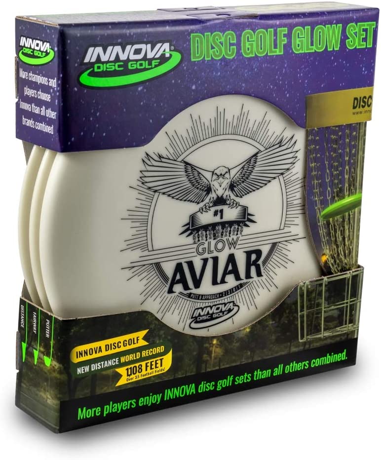 Load image into Gallery viewer, INNOVA 3-Disc Glow DX Beginner Disc Golf Set [Disc Weights and Colors May Vary]
