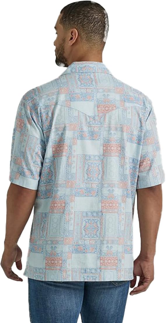 Load image into Gallery viewer, Wrangler Mens L Light Blue Print Coconut Cowboy Shirt
