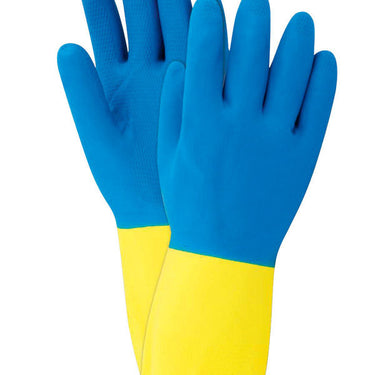 Soft Scrub Neoprene Cleaning Gloves S Blue/Yellow 1 pair