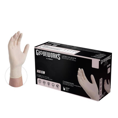 Gloveworks Latex Disposable Gloves Large Ivory Powder Free 100 pk