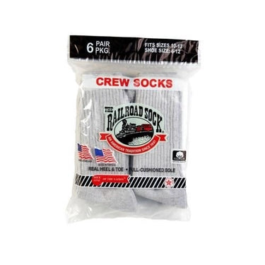 Railroad Men's 6-Pack Grey Crew Socks Size 10-13