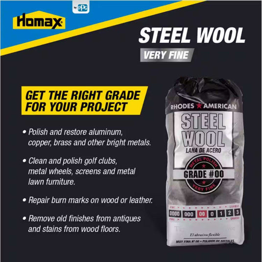 Rhodes American 00 Grade Very Fine Steel Wool Pad 12 pk