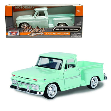 Motormax 1966 GMC C1000 Fenderside Pickup Light Green 1/24 Diecast Model