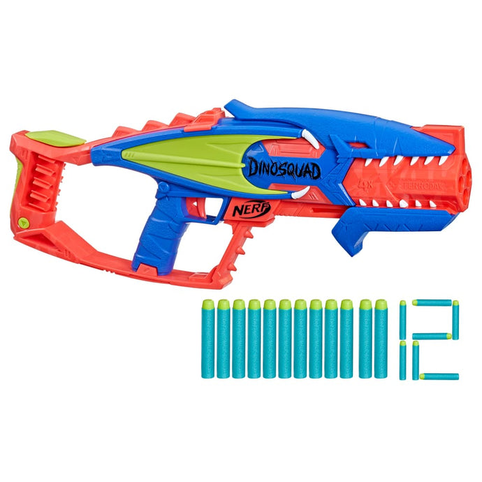 Nerf DinoSquad Terrodak Dinosaur Design 4 Dart Toy Foam Nerf Blaster for Kids Outdoor Games