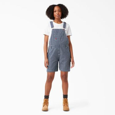 Dickies Women's Relaxed Fit Bib Shortalls (Rinsed Hickory Stripe) Size S