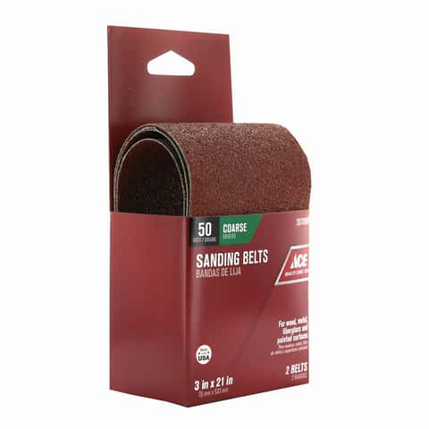 Ace 21 in. L X 3 in. W Aluminum Oxide Sanding Belt 50 Grit Coarse 2 pc