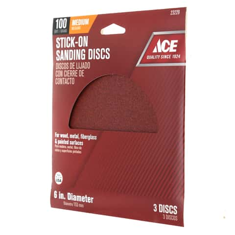 Ace 6 in. Aluminum Oxide Adhesive Sanding Disc 100 Grit Medium 3 pk