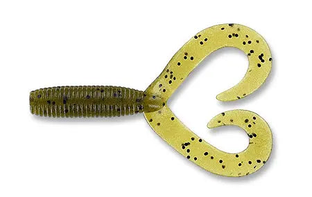 4" Double Tail Grub - Green Pumpkin with Black