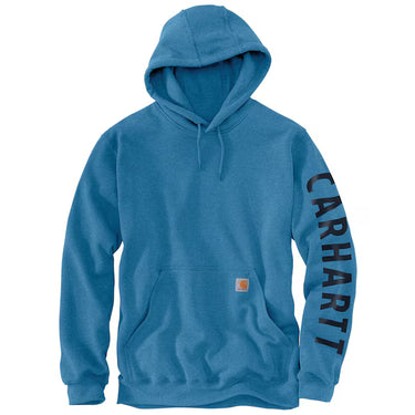 Carhartt Men's Black Fleece Long-Sleeve Solid Hoodie (Horizon Blue Heather) Size S