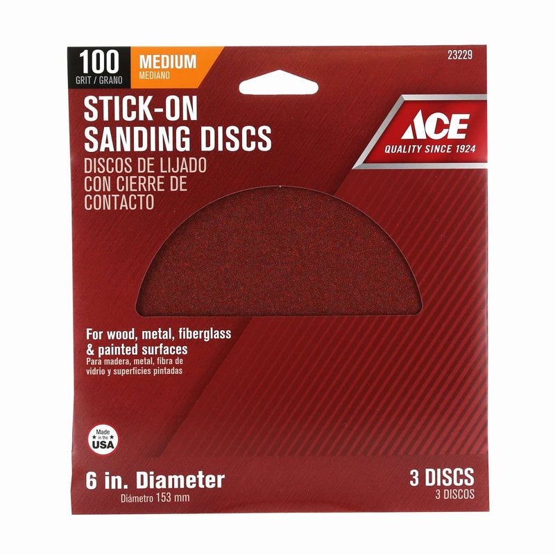 Load image into Gallery viewer, Ace 6 in. Aluminum Oxide Adhesive Sanding Disc 100 Grit Medium 3 pk
