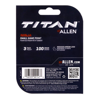 Titan 100 Grain Ninja Small Game Archery Point by Allen Company 3 Pack