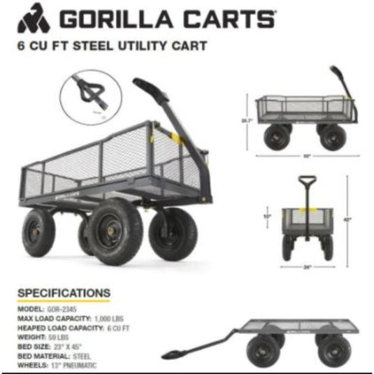 Gorilla Carts Steel Utility Cart 1200 lb. cap.