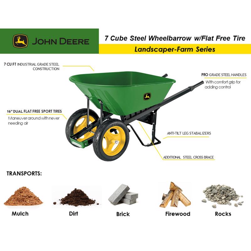 Load image into Gallery viewer, JD John Deere Steel Wheelbarrow 7 cu ftSTEEL 7CF
