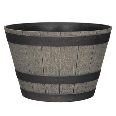 L&G 12 in. H X 19 in. W X 19 in. D X 19 in. D Polyresin Whiskey Barrel Planter Oak