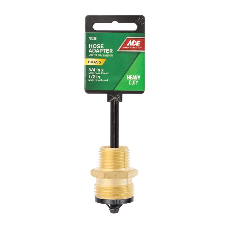 Load image into Gallery viewer, Ace 3/4 in. MHT x 1/2 in. MPT in. Brass Threaded Double Male Hose Adapter

